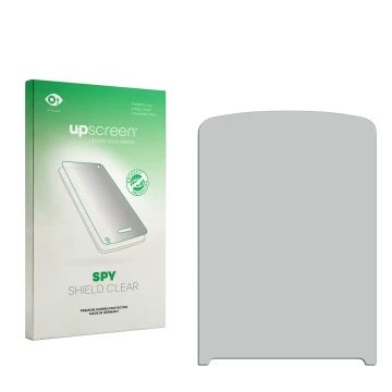 Parte frontal de un envase de producto con el logotipo de la marca upscreen. Al lado está el protector de pantalla correspondi