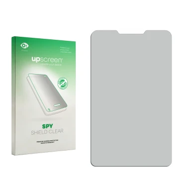 Parte frontal de un envase de producto con el logotipo de la marca upscreen. Al lado está el protector de pantalla correspondi