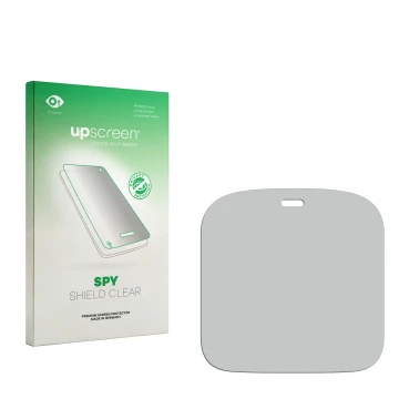 Parte frontal de un envase de producto con el logotipo de la marca upscreen. Al lado está el protector de pantalla correspondi
