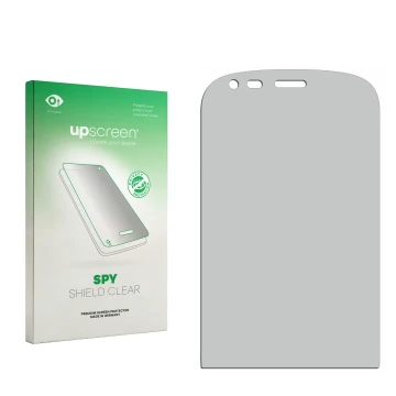 Parte frontal de un envase de producto con el logotipo de la marca upscreen. Al lado está el protector de pantalla correspondi