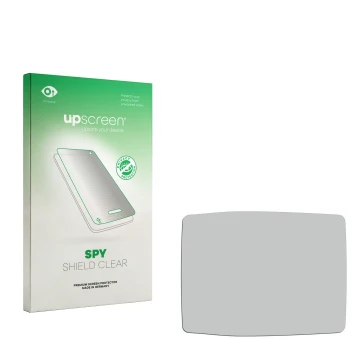 Parte frontal de un envase de producto con el logotipo de la marca upscreen. Al lado está el protector de pantalla correspondi