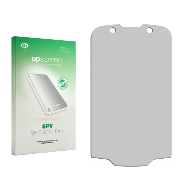 Parte frontal de un envase de producto con el logotipo de la marca upscreen. Al lado está el protector de pantalla correspondi