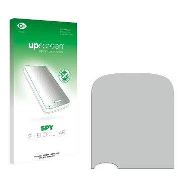 Parte frontal de un envase de producto con el logotipo de la marca upscreen. Al lado está el protector de pantalla correspondi
