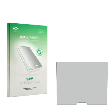 Parte frontal de un envase de producto con el logotipo de la marca upscreen. Al lado está el protector de pantalla correspondi