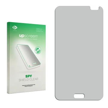 Parte frontal de un envase de producto con el logotipo de la marca upscreen. Al lado está el protector de pantalla correspondi