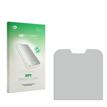 Parte frontal de un envase de producto con el logotipo de la marca upscreen. Al lado está el protector de pantalla correspondi