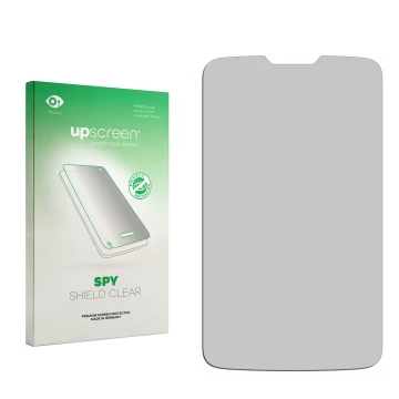 Parte frontal de un envase de producto con el logotipo de la marca upscreen. Al lado está el protector de pantalla correspondi