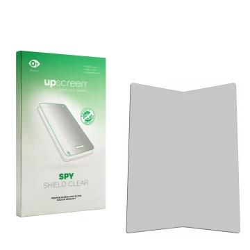 Parte frontal de un envase de producto con el logotipo de la marca upscreen. Al lado está el protector de pantalla correspondi