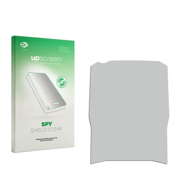 Parte frontal de un envase de producto con el logotipo de la marca upscreen. Al lado está el protector de pantalla correspondi