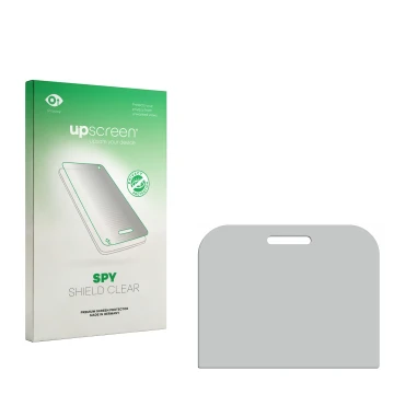 Parte frontal de un envase de producto con el logotipo de la marca upscreen. Al lado está el protector de pantalla correspondi