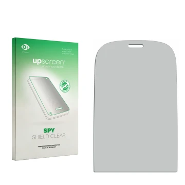 Parte frontal de un envase de producto con el logotipo de la marca upscreen. Al lado está el protector de pantalla correspondi