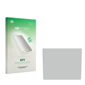 Parte frontal de un envase de producto con el logotipo de la marca upscreen. Al lado está el protector de pantalla correspondi