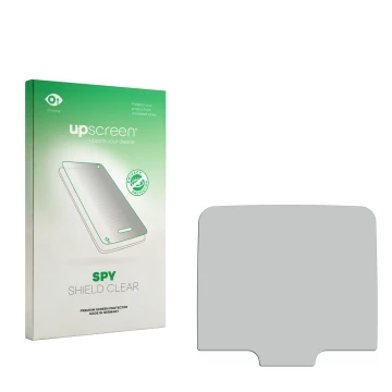 Parte frontal de un envase de producto con el logotipo de la marca upscreen. Al lado está el protector de pantalla correspondi