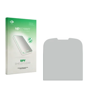 Parte frontal de un envase de producto con el logotipo de la marca upscreen. Al lado está el protector de pantalla correspondi