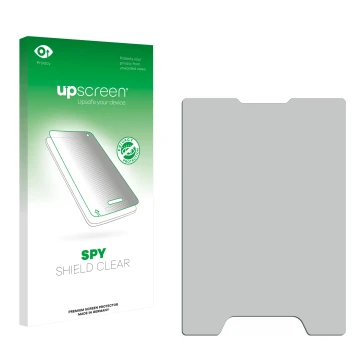 Parte frontal de un envase de producto con el logotipo de la marca upscreen. Al lado está el protector de pantalla correspondi