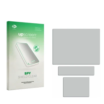 Parte frontal de un envase de producto con el logotipo de la marca upscreen. Al lado está el protector de pantalla correspondi