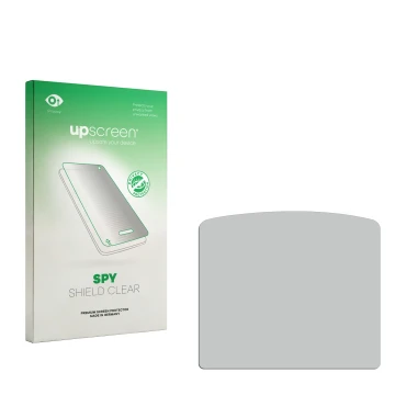 Parte frontal de un envase de producto con el logotipo de la marca upscreen. Al lado está el protector de pantalla correspondi