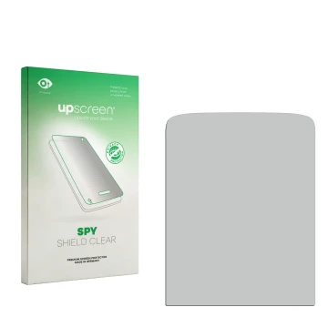 Parte frontal de un envase de producto con el logotipo de la marca upscreen. Al lado está el protector de pantalla correspondi