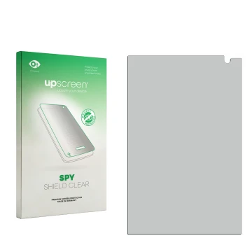 Parte frontal de un envase de producto con el logotipo de la marca upscreen. Al lado está el protector de pantalla correspondi