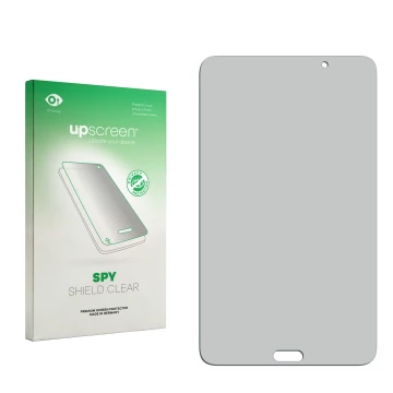 Parte frontal de un envase de producto con el logotipo de la marca upscreen. Al lado está el protector de pantalla correspondi