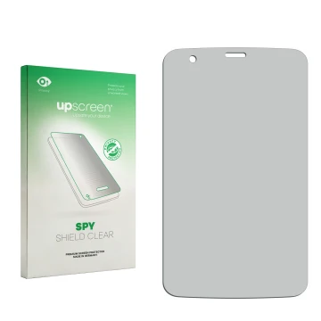 Parte frontal de un envase de producto con el logotipo de la marca upscreen. Al lado está el protector de pantalla correspondi