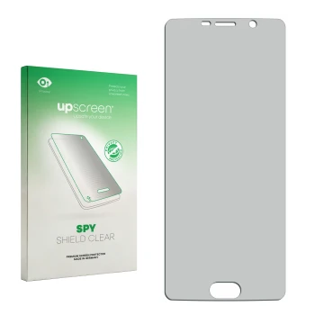 Parte frontal de un envase de producto con el logotipo de la marca upscreen. Al lado está el protector de pantalla correspondi