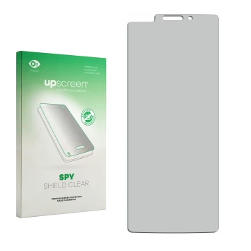 Parte frontal de un envase de producto con el logotipo de la marca upscreen. Al lado está el protector de pantalla correspondi