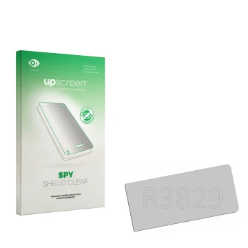 Parte frontal de un envase de producto con el logotipo de la marca upscreen. Al lado está el protector de pantalla correspondi