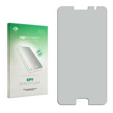 Parte frontal de un envase de producto con el logotipo de la marca upscreen. Al lado está el protector de pantalla correspondi