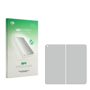 Parte frontal de un envase de producto con el logotipo de la marca upscreen. Al lado está el protector de pantalla correspondi