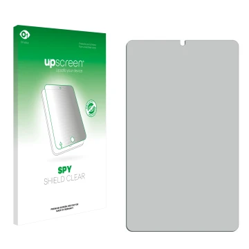 Parte frontal de un envase de producto con el logotipo de la marca upscreen. Al lado está el protector de pantalla correspondi