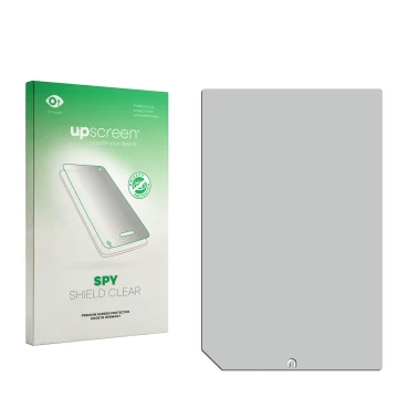 Parte frontal de un envase de producto con el logotipo de la marca upscreen. Al lado está el protector de pantalla correspondi