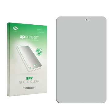 Parte frontal de un envase de producto con el logotipo de la marca upscreen. Al lado está el protector de pantalla correspondi
