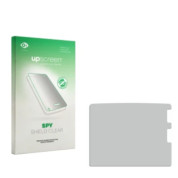 Parte frontal de un envase de producto con el logotipo de la marca upscreen. Al lado está el protector de pantalla correspondi