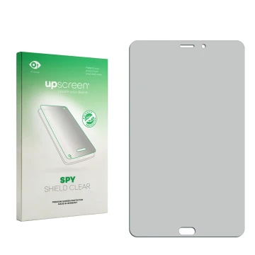 Parte frontal de un envase de producto con el logotipo de la marca upscreen. Al lado está el protector de pantalla correspondi