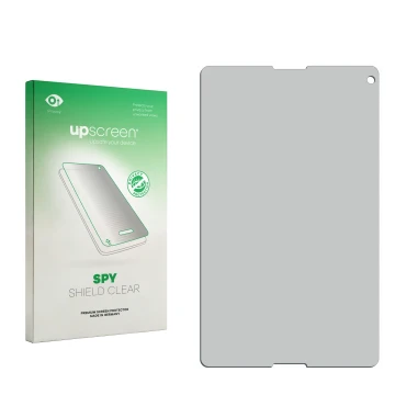 Parte frontal de un envase de producto con el logotipo de la marca upscreen. Al lado está el protector de pantalla correspondi