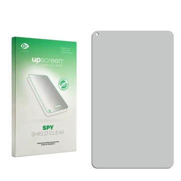 Parte frontal de un envase de producto con el logotipo de la marca upscreen. Al lado está el protector de pantalla correspondi