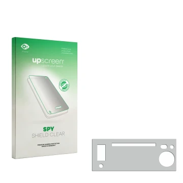 Parte frontal de un envase de producto con el logotipo de la marca upscreen. Al lado está el protector de pantalla correspondi