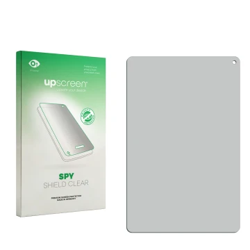 Parte frontal de un envase de producto con el logotipo de la marca upscreen. Al lado está el protector de pantalla correspondi