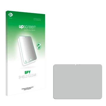 Parte frontal de un envase de producto con el logotipo de la marca upscreen. Al lado está el protector de pantalla correspondi