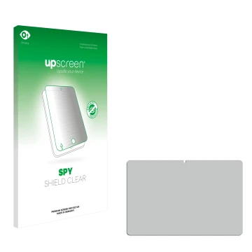 Parte frontal de un envase de producto con el logotipo de la marca upscreen. Al lado está el protector de pantalla correspondi