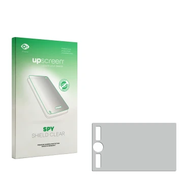 Parte frontal de un envase de producto con el logotipo de la marca upscreen. Al lado está el protector de pantalla correspondi