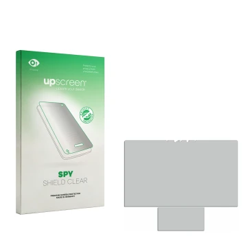 Parte frontal de un envase de producto con el logotipo de la marca upscreen. Al lado está el protector de pantalla correspondi