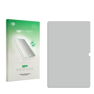 Parte frontal de un envase de producto con el logotipo de la marca upscreen. Al lado está el protector de pantalla correspondi