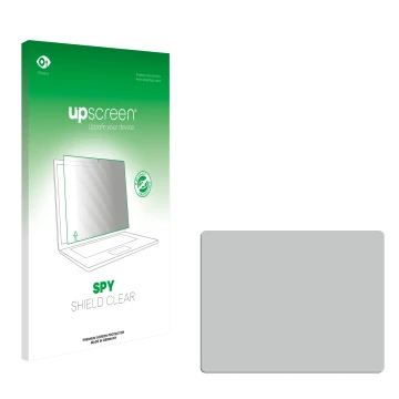 Parte frontal de un envase de producto con el logotipo de la marca upscreen. Al lado está el protector de pantalla correspondi