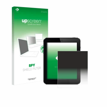 Parte frontal de un envase de producto con el logotipo de la marca upscreen. Al lado se muestra el dispositivo con su protecto