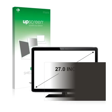 Parte frontal de un envase de producto con el logotipo de la marca upscreen. Al lado se muestra el dispositivo con su protecto