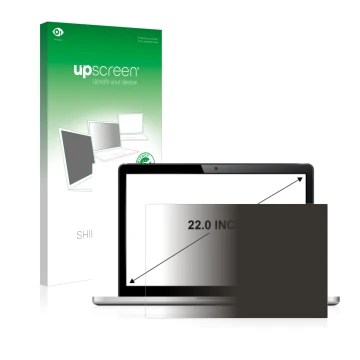 Parte frontal de un envase de producto con el logotipo de la marca upscreen. Al lado se muestra el dispositivo con su protecto