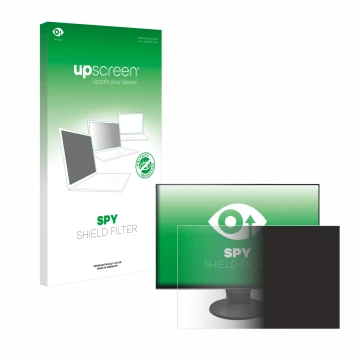 Parte frontal de un envase de producto con el logotipo de la marca upscreen. Al lado se muestra el dispositivo Eizo Flexscan E