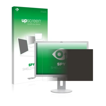 Parte frontal de un envase de producto con el logotipo de la marca upscreen. Al lado se muestra el dispositivo Fujitsu B22-8 W